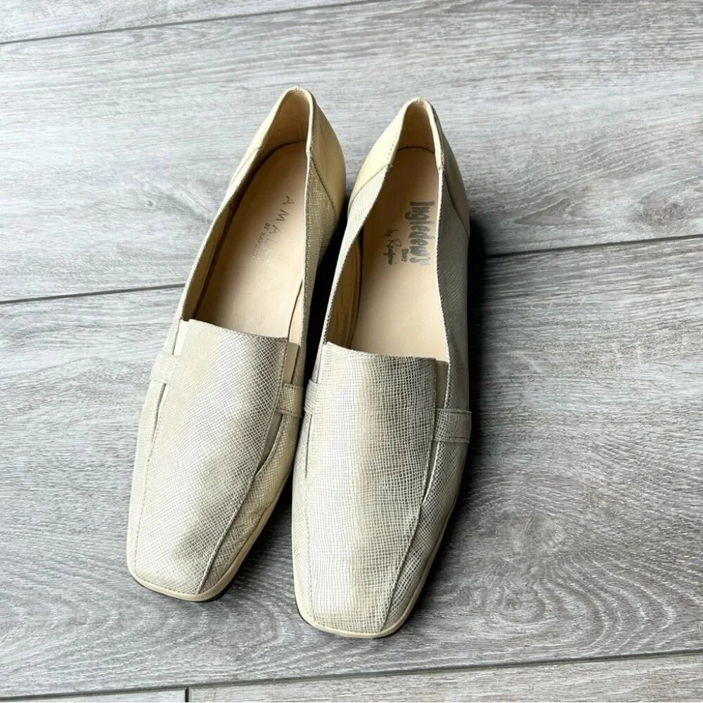 AMALFI BY RANGONI Metallic Fabric Leather Mixed  Square Toe Loafer Made in Italy